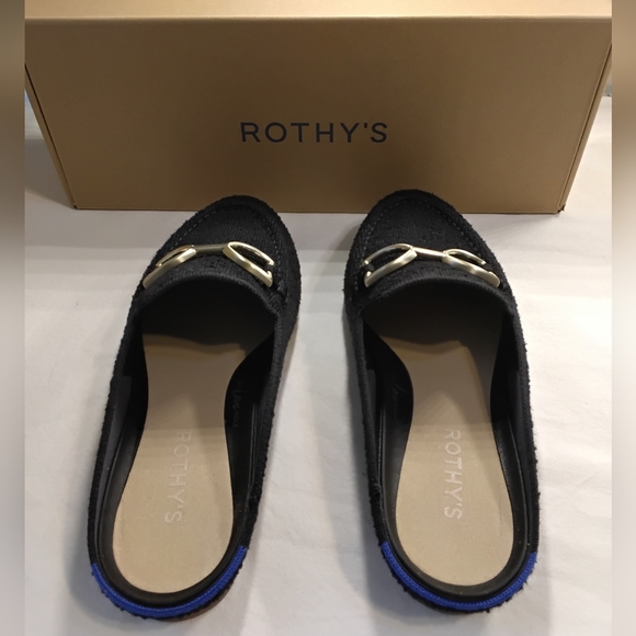 Rothy's Black Slip-On Loafers with Silver Accent "Black Boucle" - Picture 2 of 5